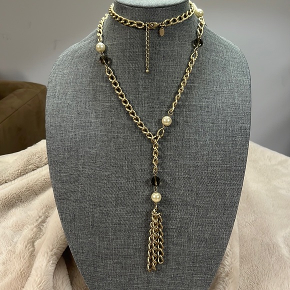 Lia Sophia Gold Tone with Pearl & Topaz Statement Necklace - Picture 1 of 3